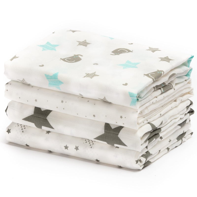 Cuddle Bug CuddleBug Swaddles for Newborns - 100% Muslin Cotton Baby Swaddle Blanket, Soft & Breathable, Large 4x4 Feet â€“ Muslin Cotton 4 Pack (Starry Nights), Baby Essentials for New Mom - Image 1
